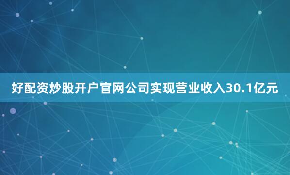 好配资炒股开户官网公司实现营业收入30.1亿元